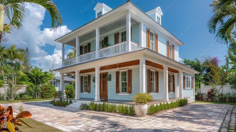 Fototapeta premium colonial home with traditional wooden Bahama shutters, nestled in a historic neighborhood