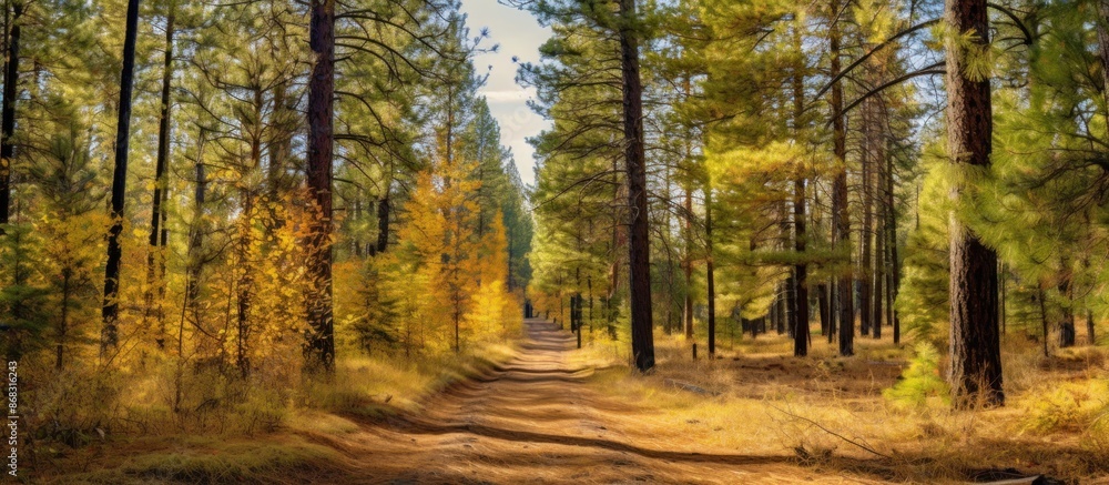 Fototapeta premium Autumnal Forest Path with Golden Hues