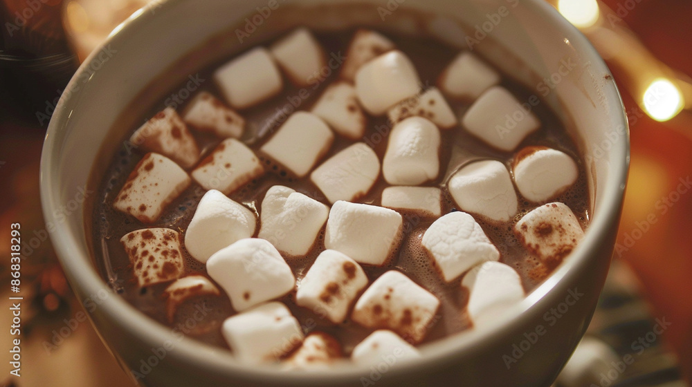 Close-up of a hot chocolate with marshmallows melting on top Close-up of a hot chocolate with marshmallows melting on top