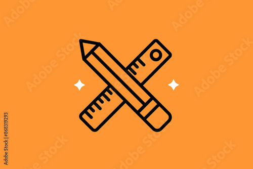 drawing, ruler and pencil illustration in flat style design. Vector illustration and icon.