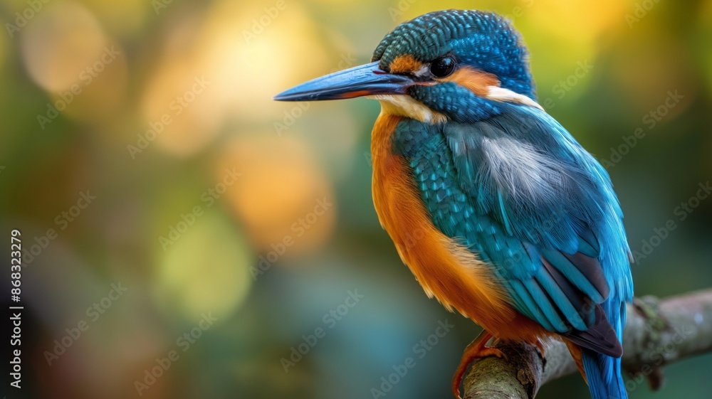 A vibrant kingfisher bird perched on a branch against a blurred background. A vibrant kingfisher bird perched on a branch against a blurred background.