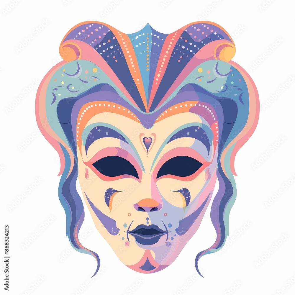 A colorful mask with a blue and purple face and a purple and blue hair A colorful mask with a blue and purple face and a purple and blue hair
