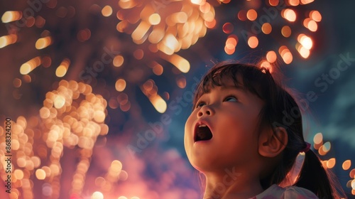 Wallpaper Mural Amazed girl watching fireworks in awe at night
 Torontodigital.ca