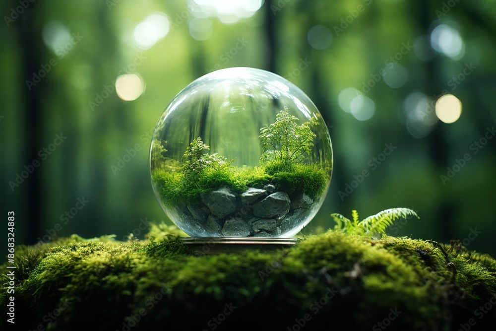 Crystal Earth Ball On Soil In Forest Crystal Earth Ball On Soil In Forest