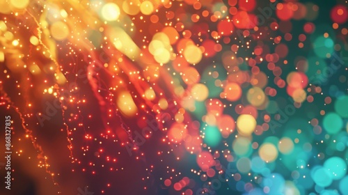 Vibrant abstract bokeh background with glowing spots and glittering particles. photo