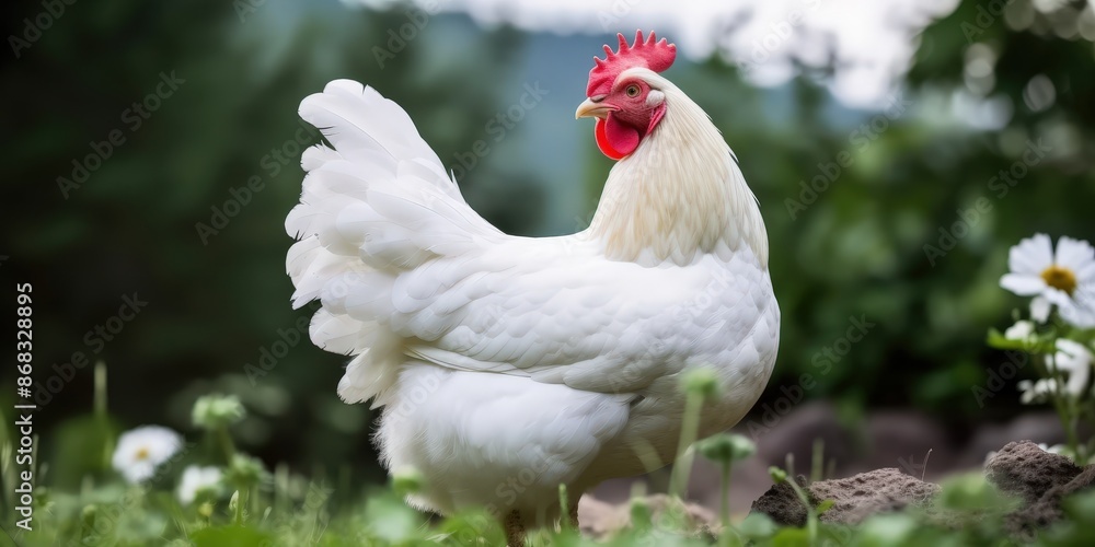 White Rooster in a Green Meadow White Rooster in a Green Meadow