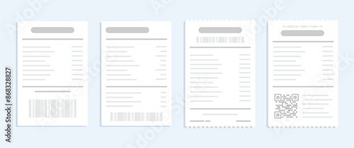 Set of invoices bills, Receipts paper, Purchase invoices sales receipt isolated, Vector flat cartoon.