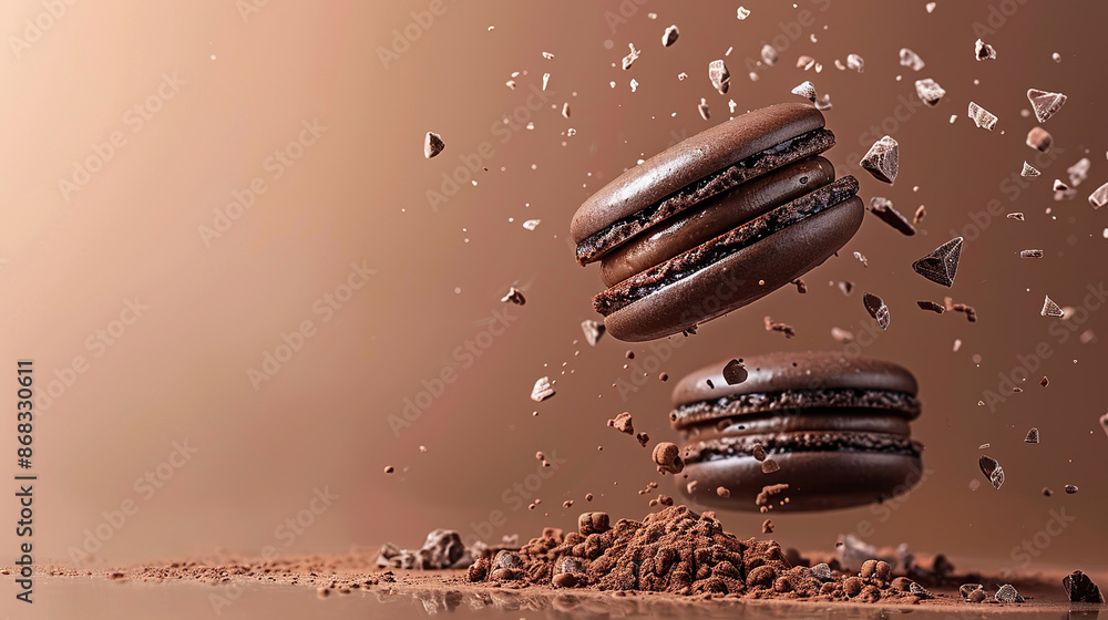 Chocolate Day. Valentine's Day Chocolate. Chocolate Macaroon Meringue Closeup. Dessert Advertising Shoot with Copy Space Chocolate Day. Valentine's Day Chocolate. Chocolate Macaroon Meringue Closeup. Dessert Advertising Shoot with Copy Space