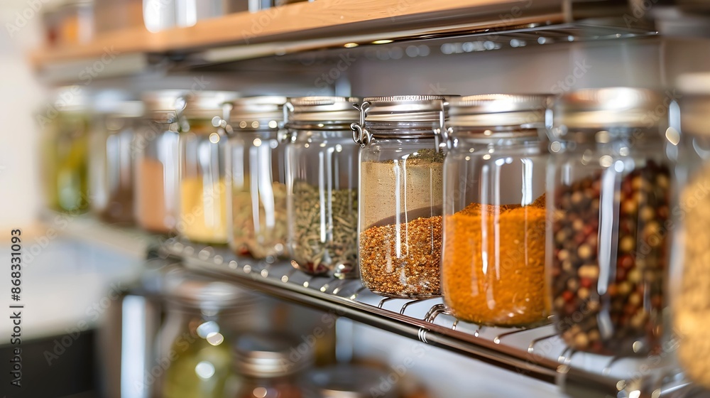 a well-organized spice rack in a kitchen a well-organized spice rack in a kitchen