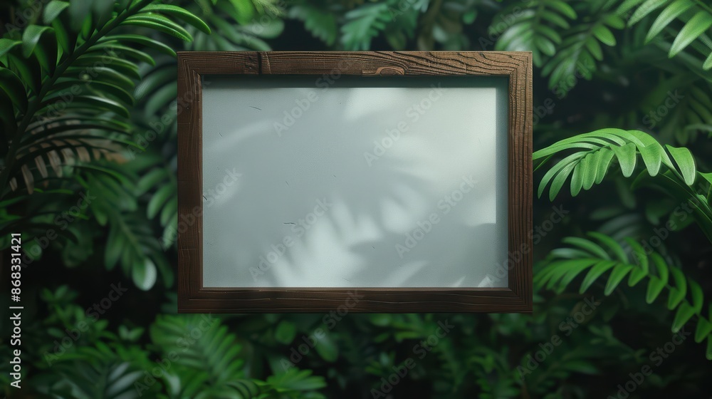 A hightech scene showcasing a blank wooden signboard framed by a virtual forest with copy space A hightech scene showcasing a blank wooden signboard framed by a virtual forest with copy space