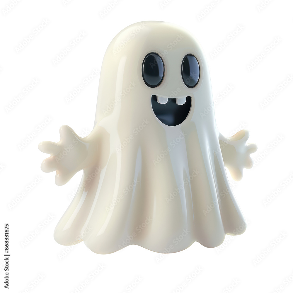 Cheerful cartoon ghost with big eyes and a toothy grin, perfect for Halloween celebrations or themed decorations. Cheerful cartoon ghost with big eyes and a toothy grin, perfect for Halloween celebrations or themed decorations.