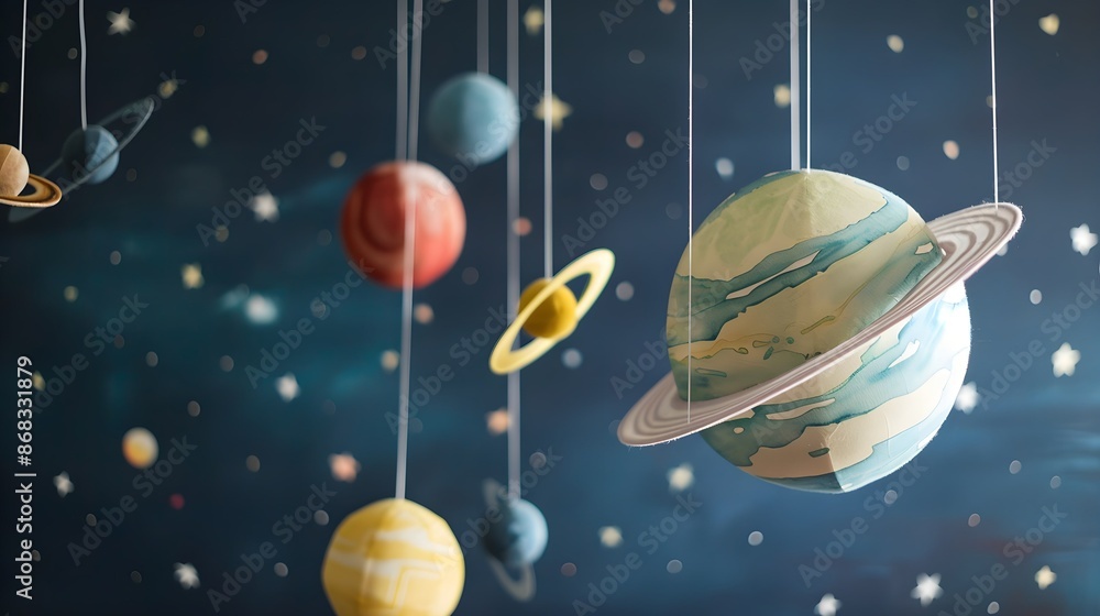 Naklejka premium baby mobile with hanging planets in a spacethemed nursery