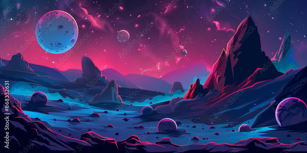 An outer space alien planet scene cartoon video game background design graphic An outer space alien planet scene cartoon video game background design graphic