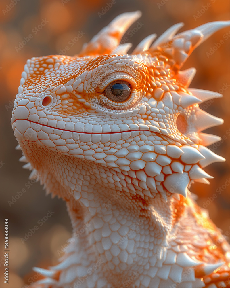 A highly detailed close-up of a horned lizard displaying its texture and vibrant orange and white coloration in nature. A highly detailed close-up of a horned lizard displaying its texture and vibrant orange and white coloration in nature.