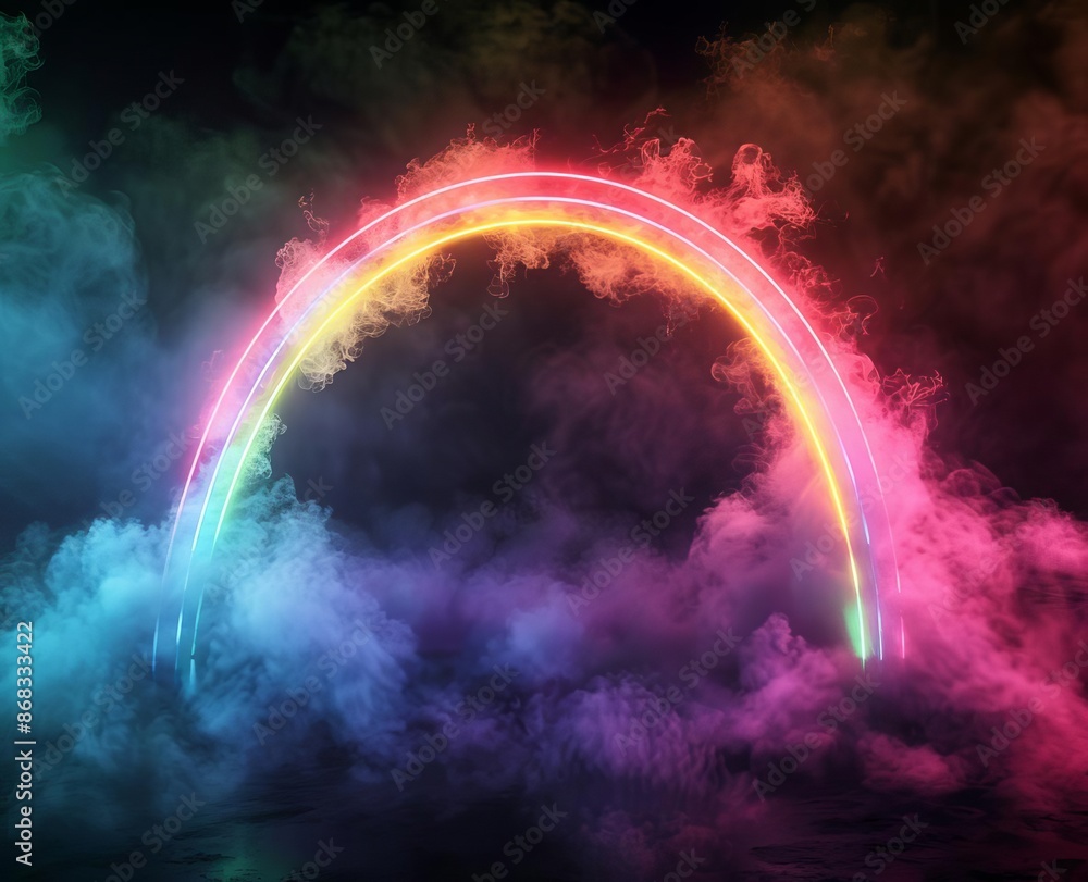 Colorful Neon Arc with Dramatic Smoke Effects