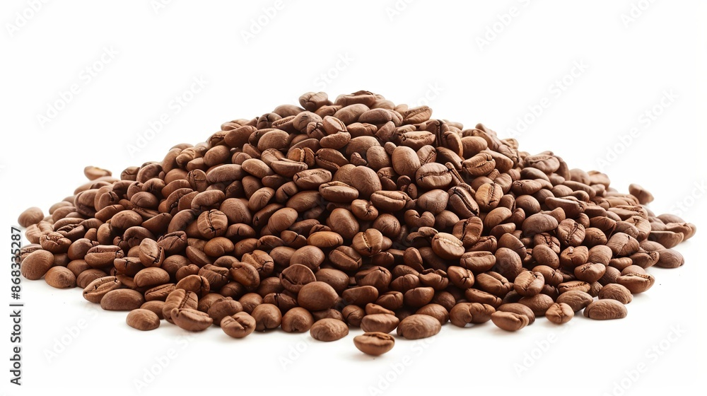Pile of roasted coffee beans on a white background. Freshly roasted aromatic coffee beans Pile of roasted coffee beans on a white background. Freshly roasted aromatic coffee beans