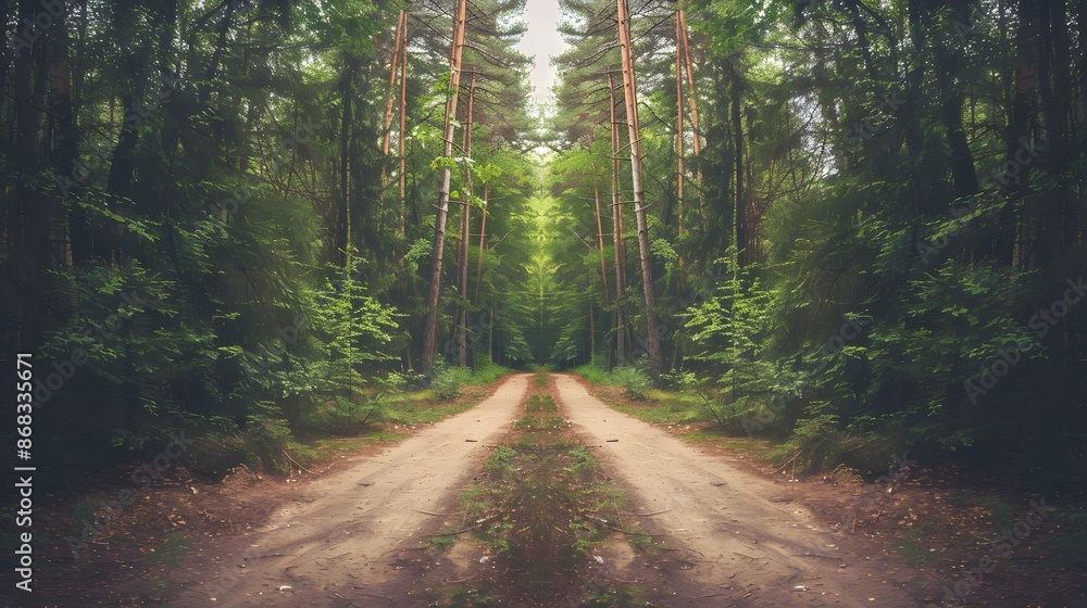 Fototapeta premium crossroads splitting in a dense forest