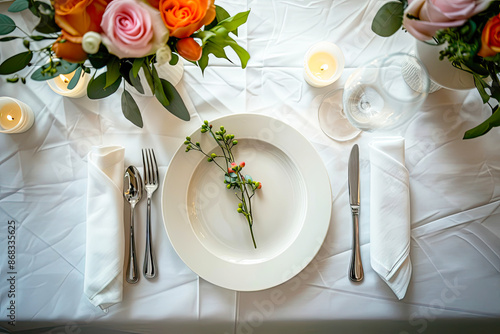 Wedding table setting with flowers