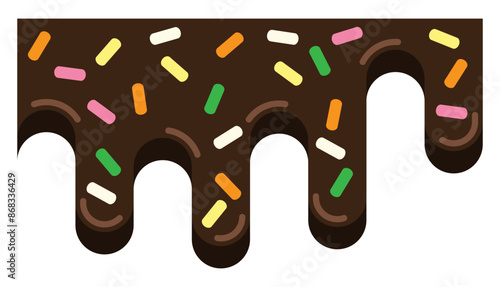 Chocolate and sugar flakes drops border cartoon. Vector illustration.