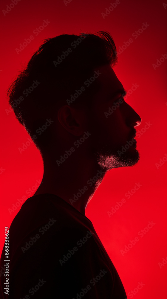 A striking silhouette of a person against a vivid red backdrop, creating a dramatic and intense visual effect. A striking silhouette of a person against a vivid red backdrop, creating a dramatic and intense visual effect.