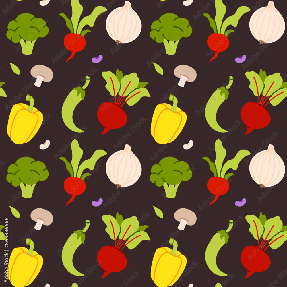 Vegetables seamless vector pattern on dark background Vegetables seamless vector pattern on dark background