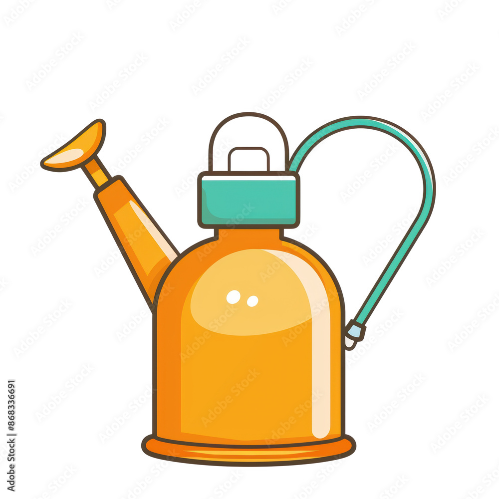 A yellow watering can with a blue handle and spout., png, transparent A yellow watering can with a blue handle and spout., png, transparent