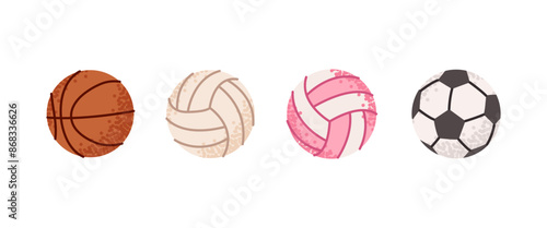 Set of balls for playing soccer, basketball, volleyball, vector illustration, isolated on white background