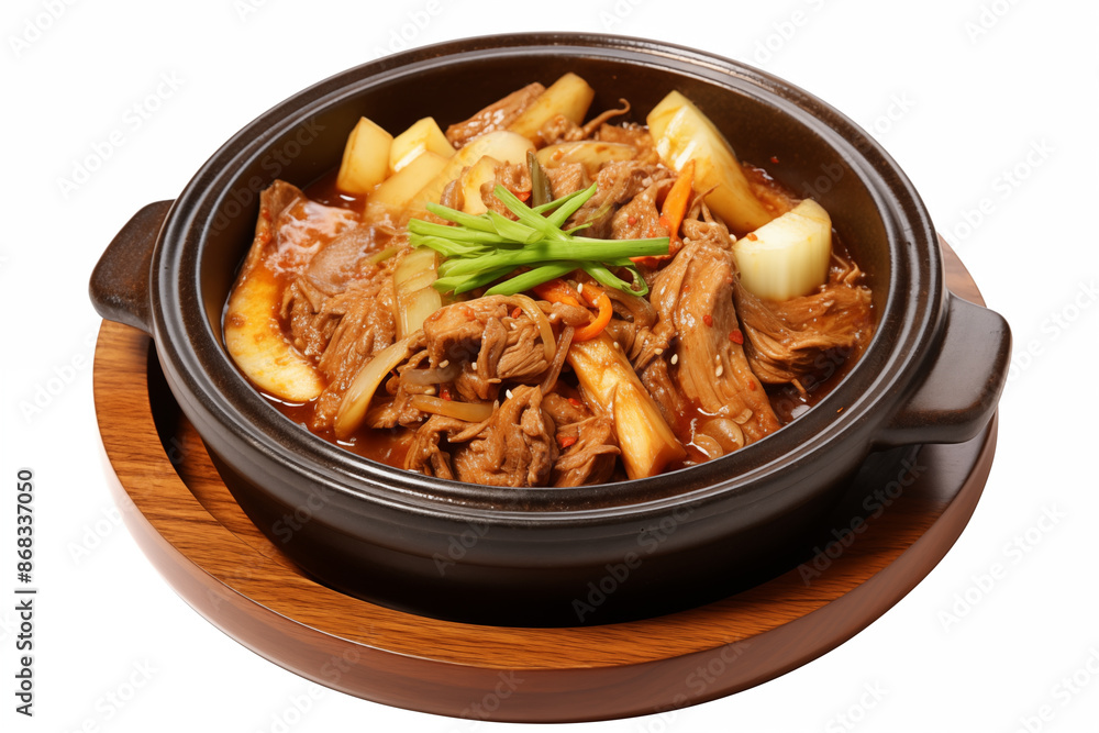 Korean hotteok in kimchi pot isolated on white background Korean hotteok in kimchi pot isolated on white background
