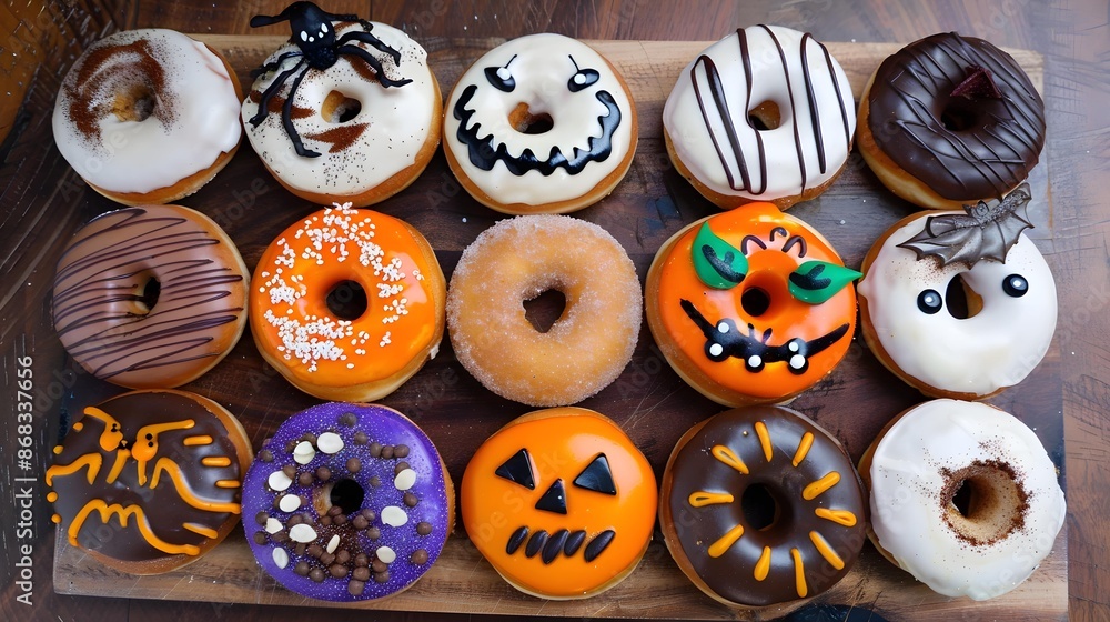 Obraz premium halloween-themed doughnuts with various icing designs