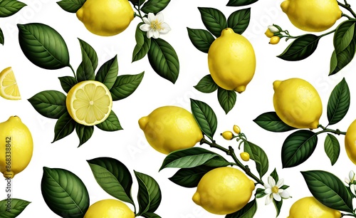 Lemon fruits tropical summer pattern
