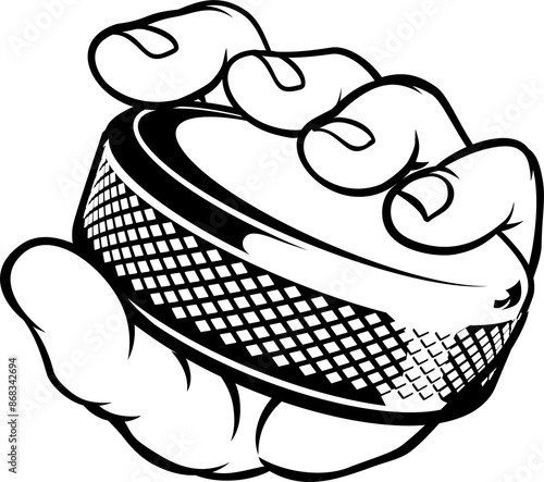 Photography Hand holding Ice Hockey Puck Cartoon