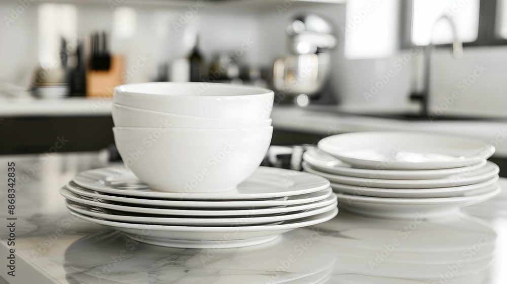 stack of clean plates and bowls on a countertop stack of clean plates and bowls on a countertop