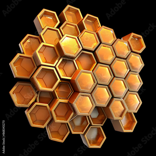 Honeycomb pieces. Honey slices isolated on transparent and white background