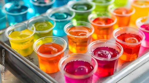 Fototapeta Naklejka Na Ścianę i Meble -  tray of differently flavored jello shots