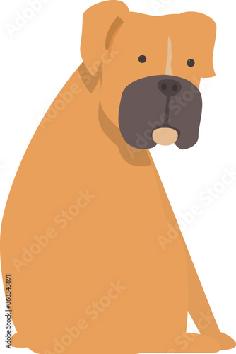 Illustration of a brown and black boxer dog sitting and turning its head