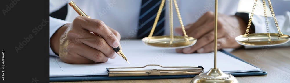 A man is writing on a piece of paper with a pen A man is writing on a piece of paper with a pen