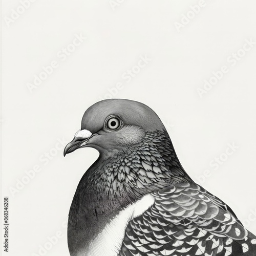 Grey Pigeon with White Beak, Perched on Branch