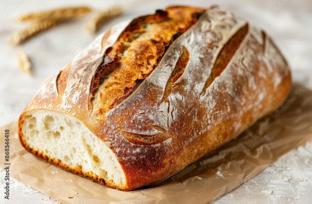 Artisanal Loaf of Bread with Crusty Top and Fluffy Interior, Sliced and Ready to Serve Artisanal Loaf of Bread with Crusty Top and Fluffy Interior, Sliced and Ready to Serve