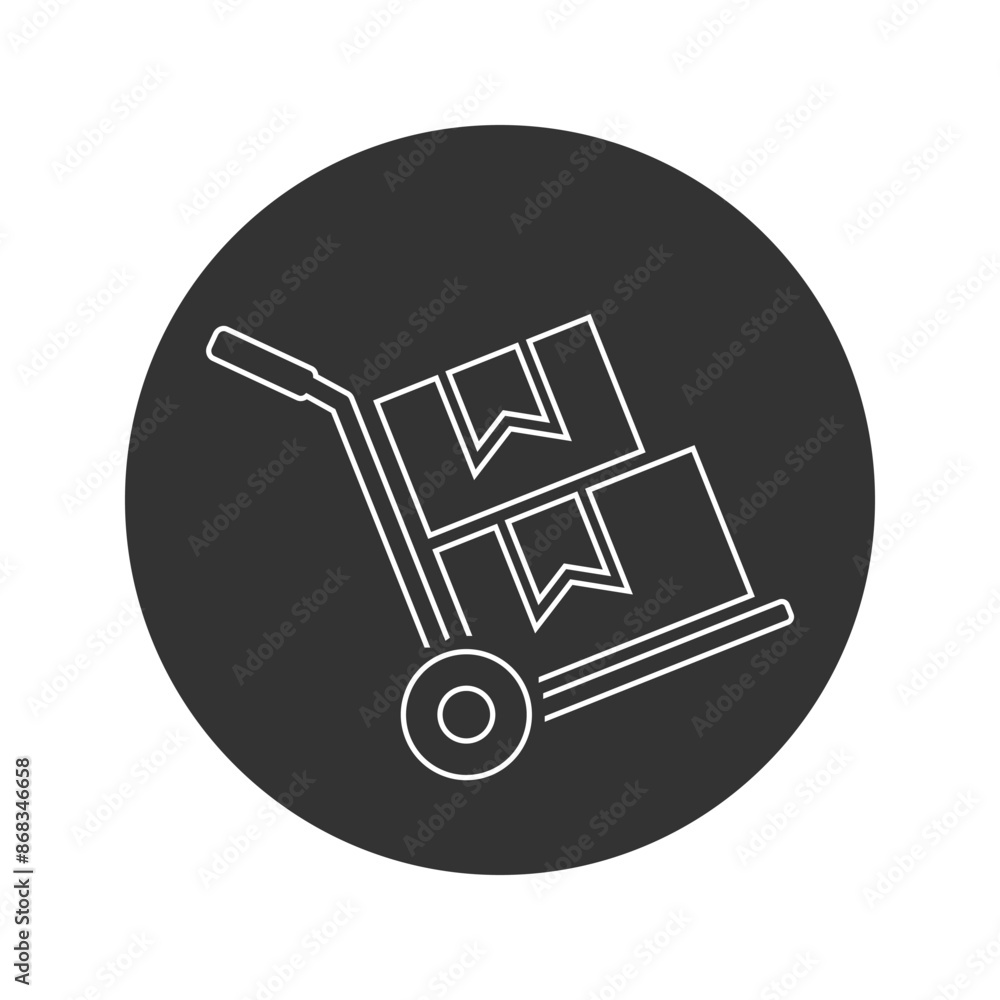 Hand truck with cardboard boxes glyph line icon, logistic and delivery, hand dolly sign vector graphics, a solid pattern on a white background Hand truck with cardboard boxes glyph line icon, logistic and delivery, hand dolly sign vector graphics, a solid pattern on a white background