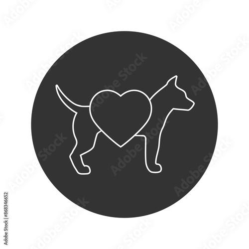 Heart with dog line icon, love or care for a animal, donate or charity for pet, logo, editable stroke vector illustration