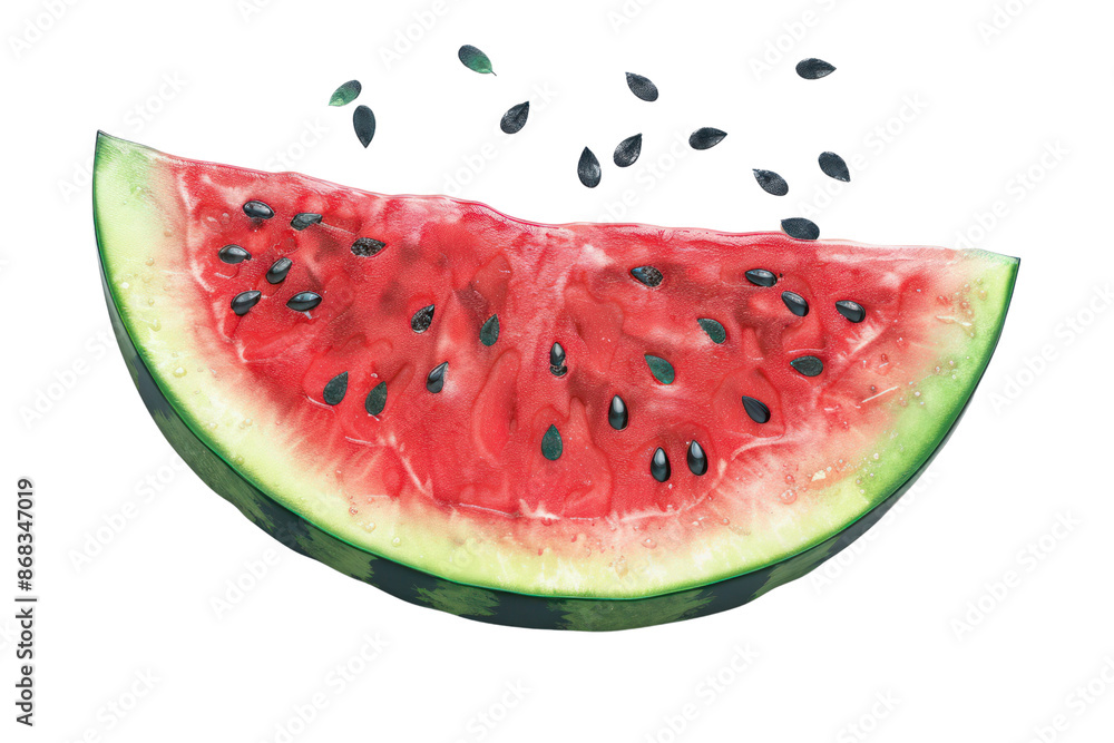 Fresh watermelon slice with seeds isolated on a white background. Perfect for food, summer, and healthy eating themes. Fresh watermelon slice with seeds isolated on a white background. Perfect for food, summer, and healthy eating themes.
