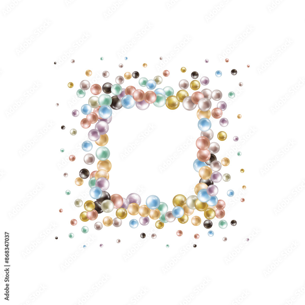 Obraz premium Abstract pattern with glass color balls or precious pearls. Glossy realistic ball. 3d vector illustration. Photo frame. eps 10