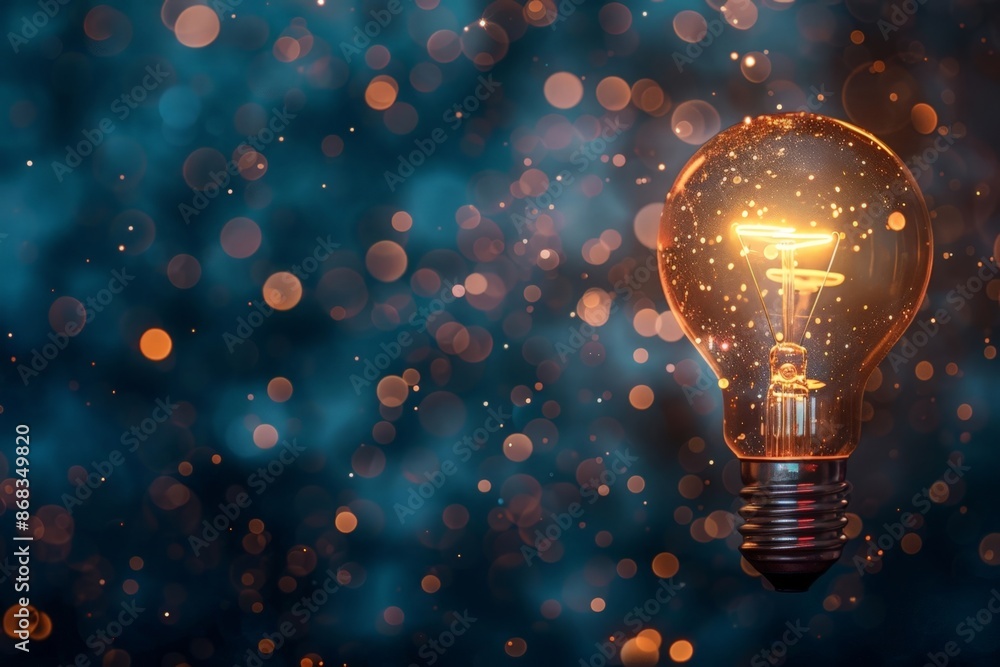 Glowing Edison Lightbulb Against Blurred Bokeh Background Glowing Edison Lightbulb Against Blurred Bokeh Background