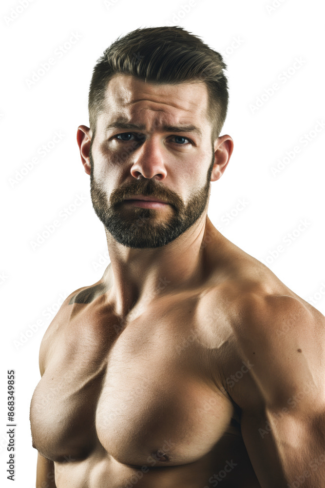 Fototapeta premium Muscular Man with Beard and Determined Expression