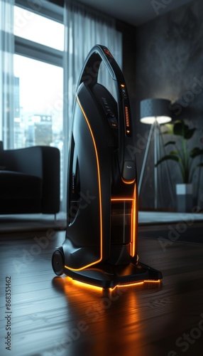 High-Tech Sleek Vacuum Cleaner with LED Lights for Efficient Dust Removal on Hardwood Floors photo