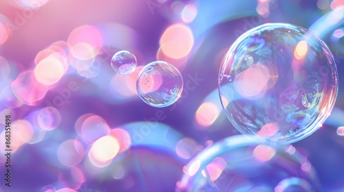 Close-up of soap bubbles floating with intricate light patterns, showcasing a mesmerizing and abstract background ideal for creative projects. © The_Billy