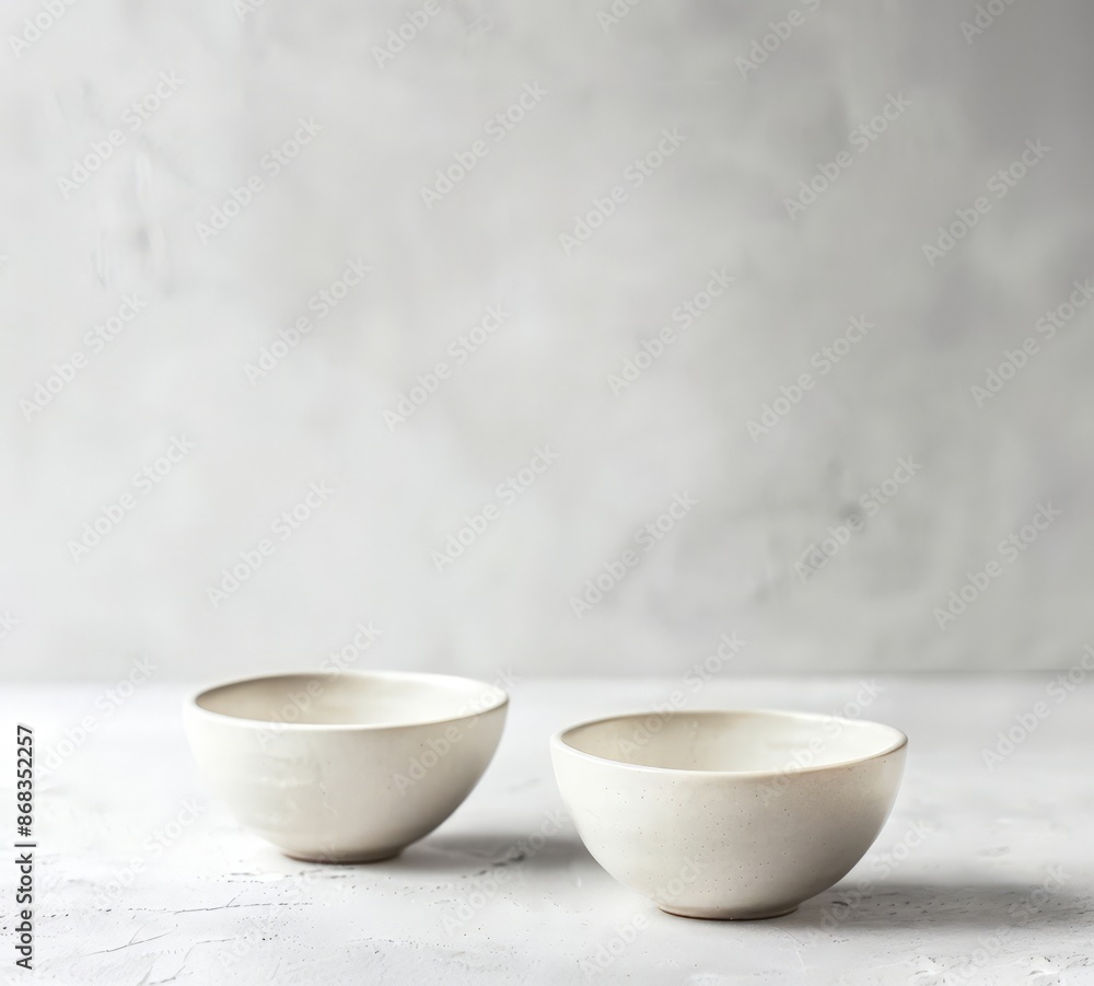 Minimalist Ceramic Bowls on Textured Surface Minimalist Ceramic Bowls on Textured Surface
