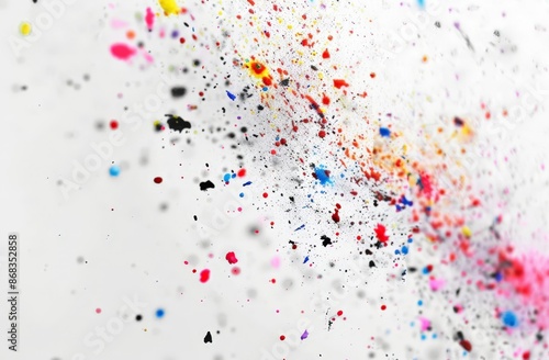 Vibrant Splatter Art: Colorful Paint Drops on White Background © Priya