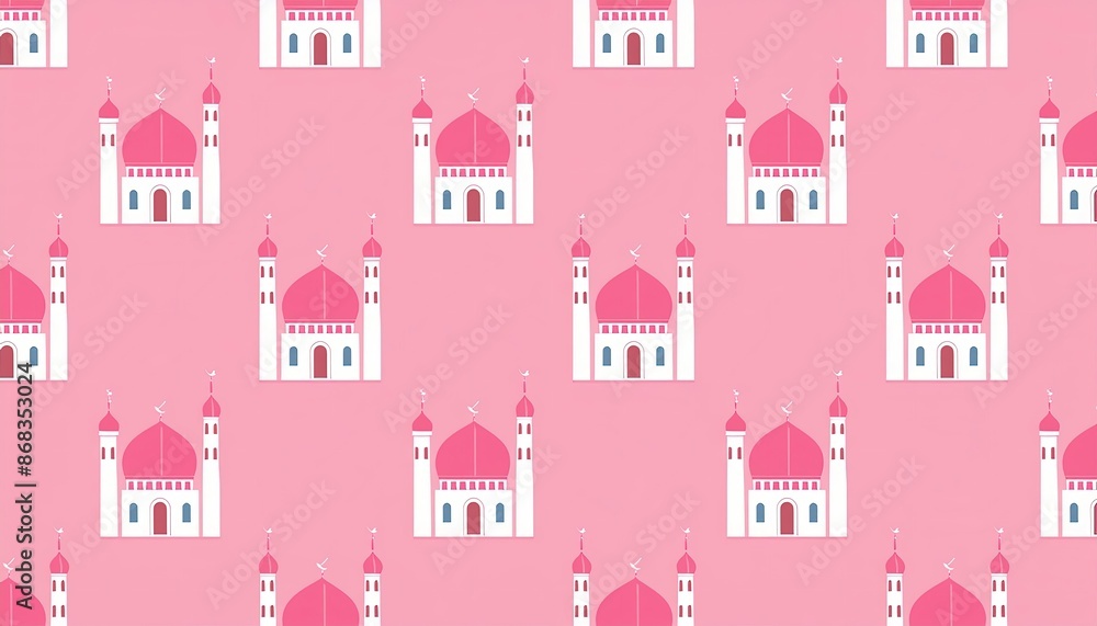 seamless pattern withseamless pattern with mosque, pink background mosque, pink background seamless pattern withseamless pattern with mosque, pink background mosque, pink background