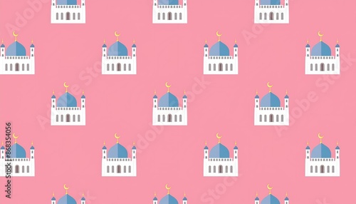 seamless pattern withseamless pattern with mosque, pink background mosque, pink background